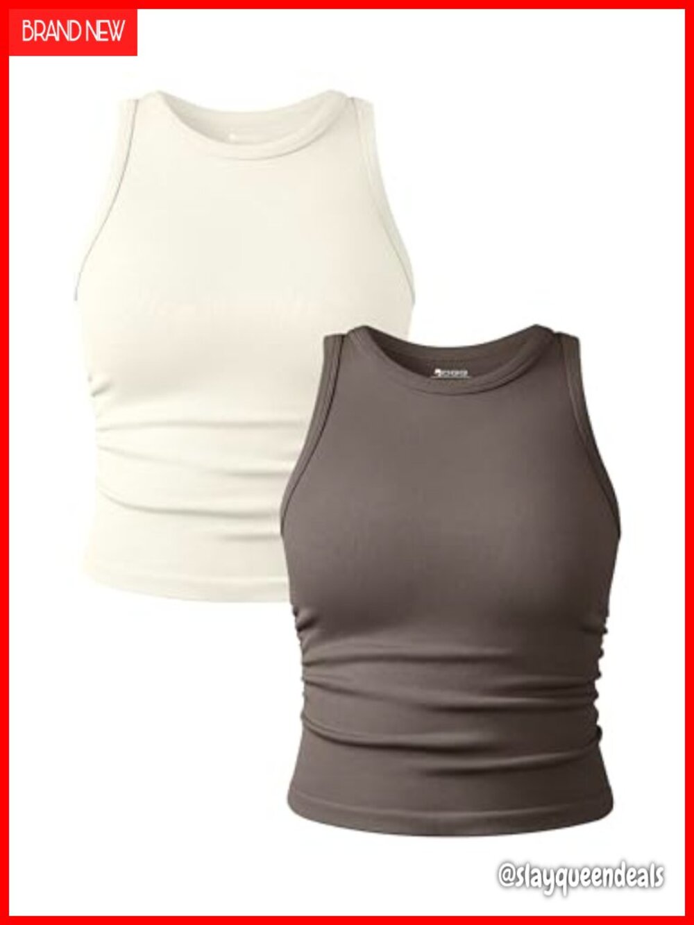 OQQ 2 Piece Tank Tops Crew Neck Yoga Crop Camis Sleeveless Ruched Nylon Spandex